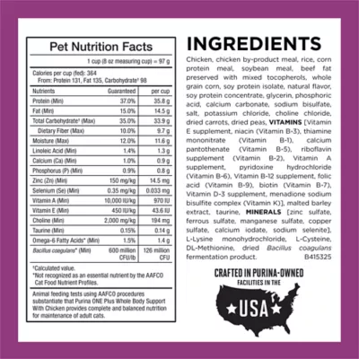 Purina® ONE® +Plus Whole Body Support Adult Cat Dry Food - Chicken - Image 5