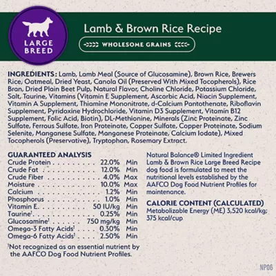 Natural Balance Limited Ingredient Dry Dog Food, Large Breed Lamb & Brown Rice Recipe, 26 lbs - Image 6