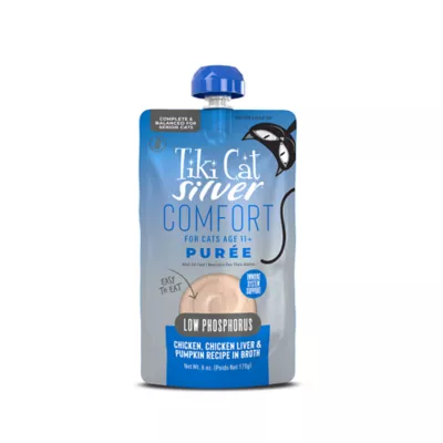 Tiki Cat Silver Comfort Senior Cat Wet Food - Grain Free, Low Phosphorus, Puree, 6 Oz. - Image 1