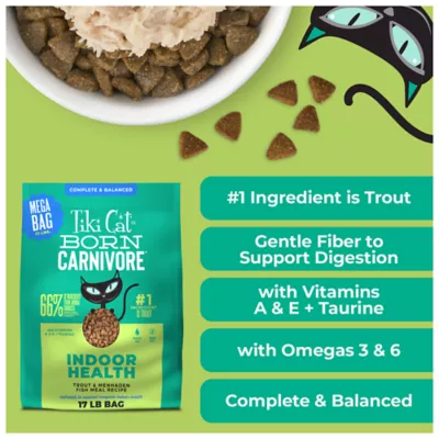 Tiki Cat® Born Carnivore® Indoor Health Dry Cat Food - High Protein, Non-GMO, Trout & Menhaden Fish - Image 5