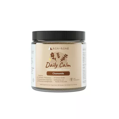 kin+kind Daily Calm Supplement for Dog & Cat, Calm & Relaxation Support, with Chamomile, 4 & 8oz jar - Image 1