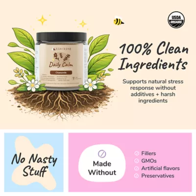 kin+kind Daily Calm Supplement for Dog & Cat, Calm & Relaxation Support, with Chamomile, 4 & 8oz jar - Image 4