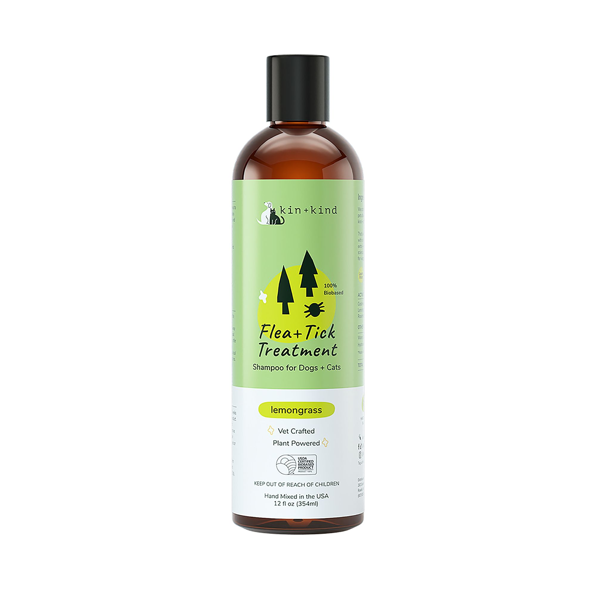 kin+kind Flea & Tick Relief Dog & Cat Shampoo, Plant-Powered, Lemongrass Scent, 12 fl oz
