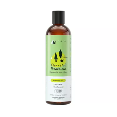 kin+kind Flea & Tick Relief Dog & Cat Shampoo, Plant-Powered, Lemongrass Scent, 12 fl oz - Image 1