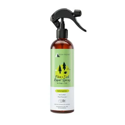 kin+kind Flea & Tick Protect Spray for Dog & Cat, Plant Powered, Lemon Grass, 12 & 32 fl oz - Image 1