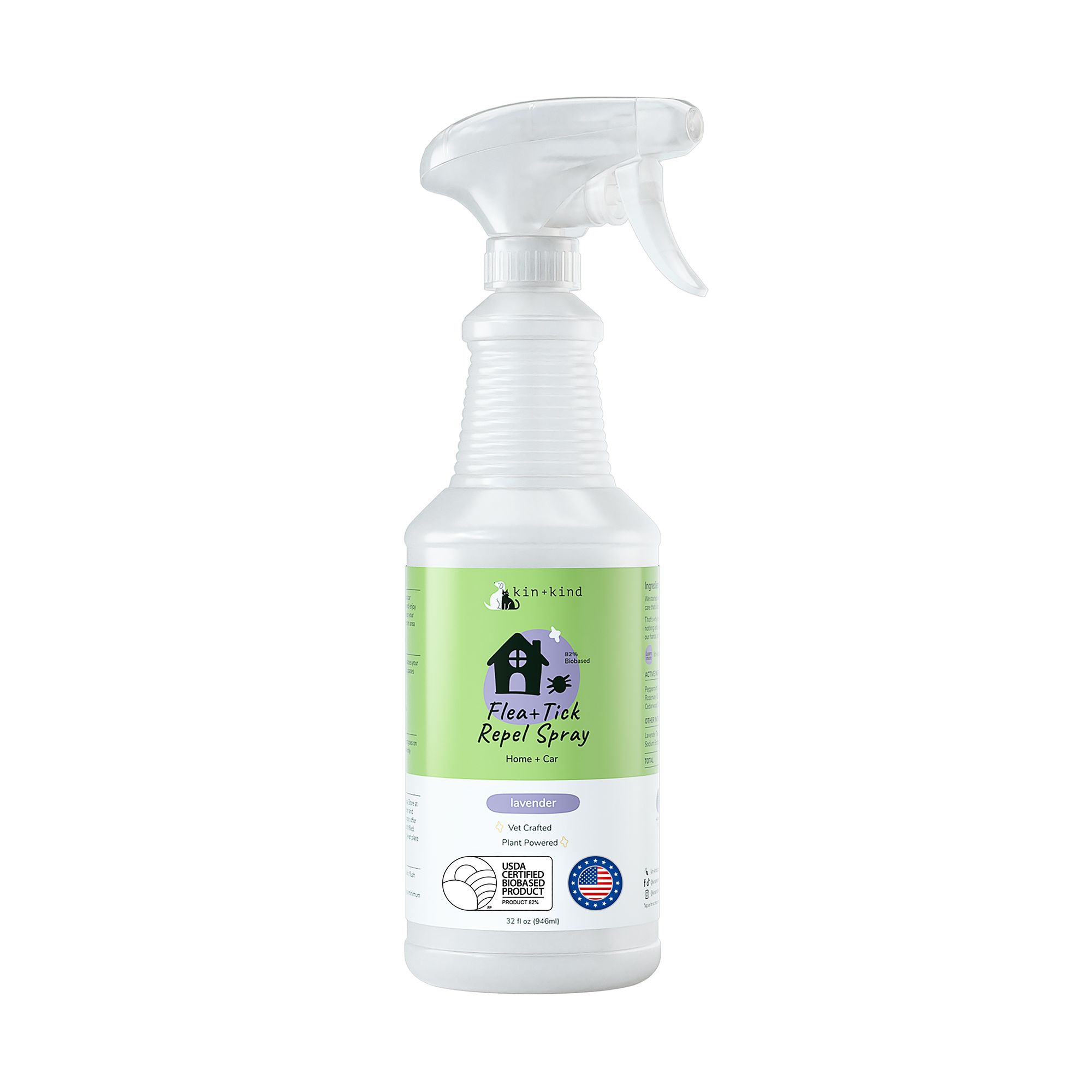 kin+kind Flea & Tick Protect Spray for Dog & Cat, Plant Powered, Lavender, 32 fl oz