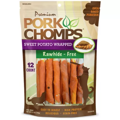 Pork Chomps No Hide Adult Dog Chews - Chicken & Sweet Potato 12 ct - Image 1