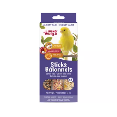Living World Sticks, Canary Treat, Variety pack, Egg Delight, Fruit Melody, Honey Drizzle, 3-sticks - Image 1