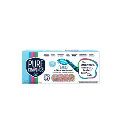 Pure Cravings Mercury Tested Adult Cat Food - Grain Free, Flakes in Consomme, Variety Pack, 12 Ct - Image 1