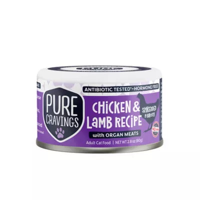 Pure Cravings Mercury Tested Adult Cat Wet Food - Grain Free, Shredded in Broth, 2.8 Oz. - Image 1