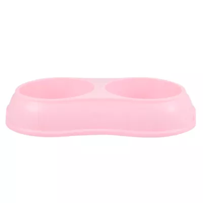 Top Paw® Plastic Double Diner Dog Bowl, 12OZ & 27OZ, Blue/Pink/Green - Image 1