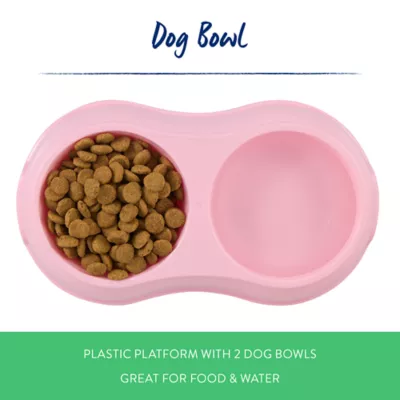 Top Paw® Plastic Double Diner Dog Bowl, 12OZ & 27OZ, Blue/Pink/Green - Image 2