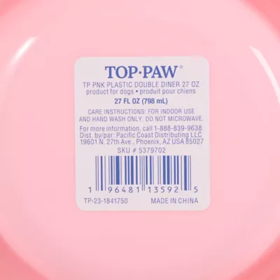 Top Paw® Plastic Double Diner Dog Bowl, 12OZ & 27OZ, Blue/Pink/Green - Image 7