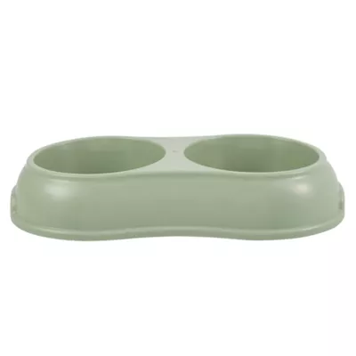 Top Paw® Plastic Double Diner Dog Bowl, 12OZ & 27OZ, Blue/Pink/Green - Image 1