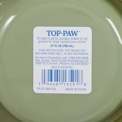 Top Paw® Plastic Double Diner Dog Bowl, 12OZ & 27OZ, Blue/Pink/Green - Image 7