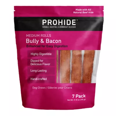 ProHide Highly Digestible Raw Hide Adult Dog Chews - Bully Bacon Rolls - Image 1