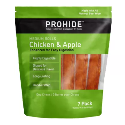 ProHide Highly Digestible Raw Hide Adult Dog Chews - Chicken & Apple Rolls - Image 1