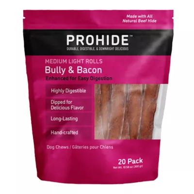 ProHide Highly Digestible Raw Hide Adult Dog Chews - Bully Bacon Rolls - Image 1