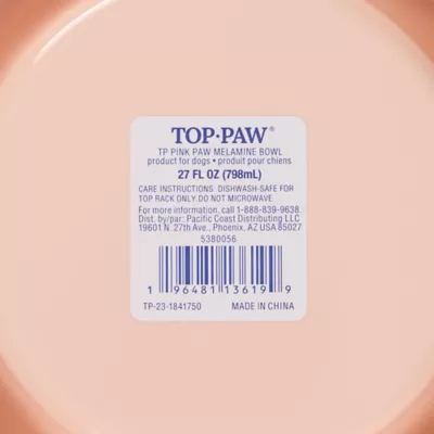 Top Paw® Pink Paw Melamine Dog Bowl 27oz, 52oz - Image 7