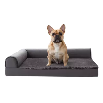 FurHaven Plush & Velvet Orthopedic Deluxe L-Chaise Lounge Sofa Bed - Platnium Gray, M-XXL - Image 1