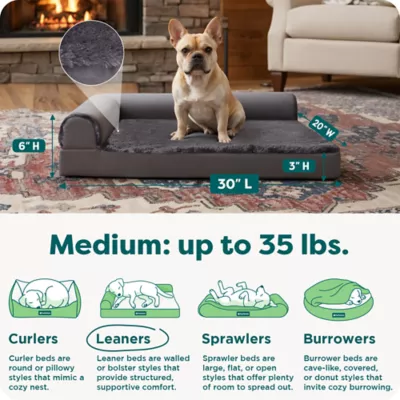 FurHaven Plush & Velvet Orthopedic Deluxe L-Chaise Lounge Sofa Bed - Platnium Gray, M-XXL - Image 2