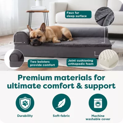 FurHaven Plush & Velvet Orthopedic Deluxe L-Chaise Lounge Sofa Bed - Platnium Gray, M-XXL - Image 5