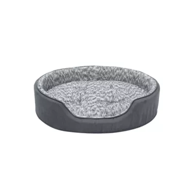 FurHaven Two-Tone Fur & Suede Oval Cuddler Cat & Dog Bed - Gray, S-XL - Image 1