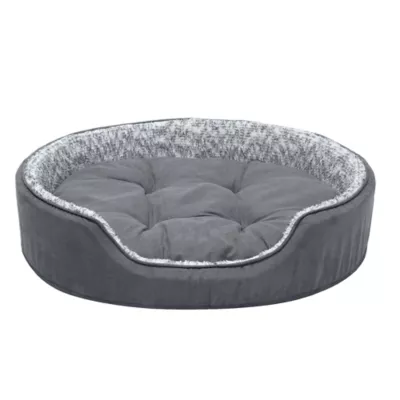 FurHaven Two-Tone Fur & Suede Oval Cuddler Cat & Dog Bed - Gray, S-XL - Image 3