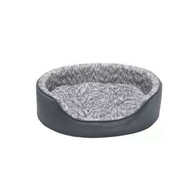 FurHaven Two-Tone Fur & Suede Oval Cuddler Cat & Dog Bed - Gray, S-XL - Image 1