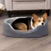 FurHaven Two-Tone Fur & Suede Oval Cuddler Cat & Dog Bed - Gray, S-XL image thumbnail 2