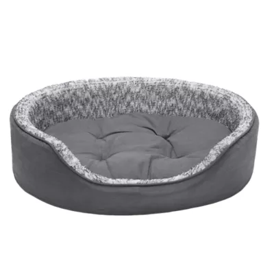 FurHaven Two-Tone Fur & Suede Oval Cuddler Cat & Dog Bed - Gray, S-XL - Image 3