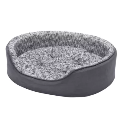 FurHaven Two-Tone Fur & Suede Oval Cuddler Cat & Dog Bed - Gray, S-XL - Image 4