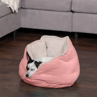 FurHaven Pet Minky Faux Fur & Velvet Calming Hug Bed - Pink, Gray, Small, Medium - Image 4