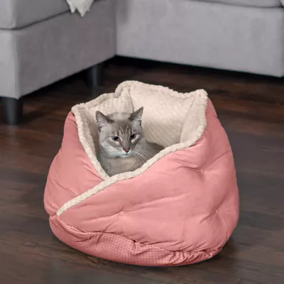 FurHaven Pet Minky Faux Fur & Velvet Calming Hug Bed - Pink, Gray, Small, Medium - Image 5