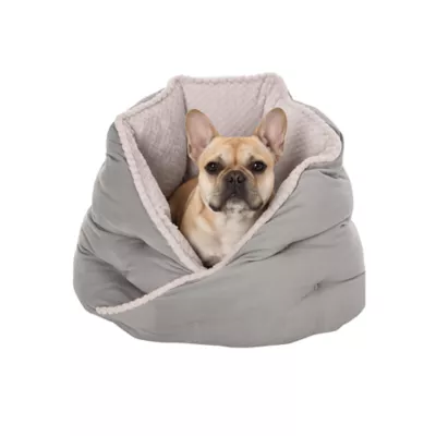FurHaven Pet Minky Faux Fur & Velvet Calming Hug Bed - Pink, Gray, Small, Medium - Image 1