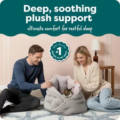 FurHaven Pet Minky Faux Fur & Velvet Calming Hug Bed - Pink, Gray, Small, Medium - Image 3