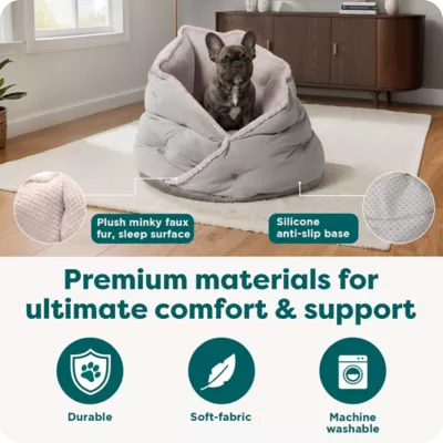 FurHaven Pet Minky Faux Fur & Velvet Calming Hug Bed - Pink, Gray, Small, Medium - Image 5