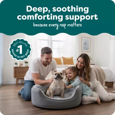 FurHaven Two-Tone Fur & Suede Oval Cuddler Cat & Dog Bed - Gray, S-XL - Image 3