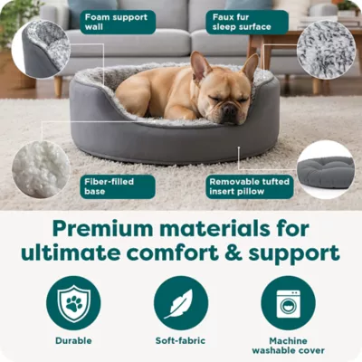FurHaven Two-Tone Fur & Suede Oval Cuddler Cat & Dog Bed - Gray, S-XL - Image 5