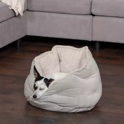 FurHaven Pet Minky Faux Fur & Velvet Calming Hug Bed - Pink, Gray, Small, Medium - Image 2