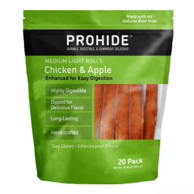 ProHide Highly Digestible Raw Hide Adult Dog Chews - Chicken & Apple Rolls - Image 1