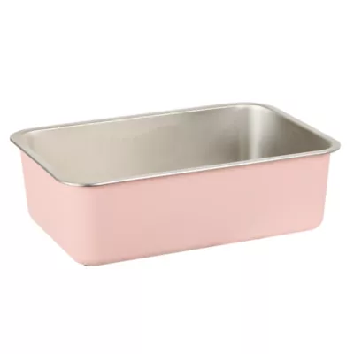 ExquisiCat® Stainless Steel Open Pan Litter Box, Durable & Easy to Clean, Pink - Image 1