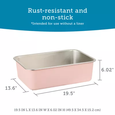 ExquisiCat® Stainless Steel Open Pan Litter Box, Durable & Easy to Clean, Pink - Image 2