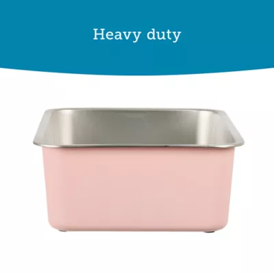 ExquisiCat® Stainless Steel Open Pan Litter Box, Durable & Easy to Clean, Pink - Image 4