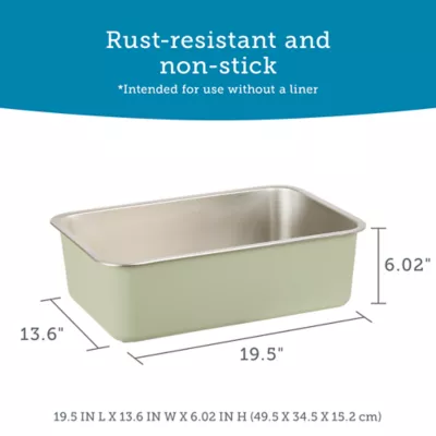 ExquisiCat® Stainless Steel Open Pan Litter Box, Durable & Easy to Clean, Sage - Image 2