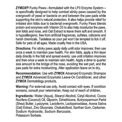 Product Zymox Funky Paws Dog & Cat Paw Cream - Natural Ingredients - Anti-Itch Cream - 3.2 OZ