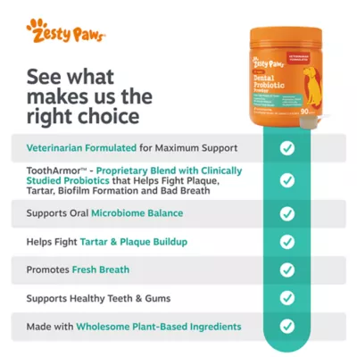 Zesty Paws Dog Dental Probiotic Powder Supplement, Fight Plaque & Tartar, Bacon, 3.17oz - Image 7