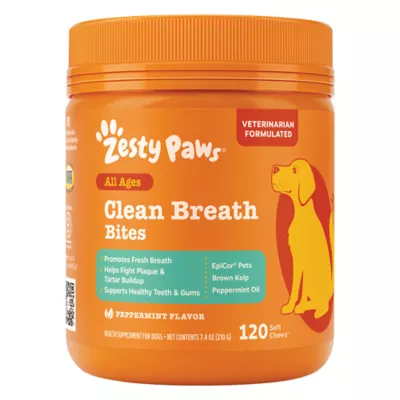 Zesty Paws Clean Breath Bites Dog Dental Supplement, Supports Healthy Teeth, Peppermint, 120 Ct - Image 1