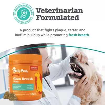 Zesty Paws Clean Breath Bites Dog Dental Supplement, Supports Healthy Teeth, Peppermint, 120 Ct - Image 2