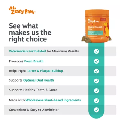 Zesty Paws Clean Breath Bites Dog Dental Supplement, Supports Healthy Teeth, Peppermint, 120 Ct - Image 7